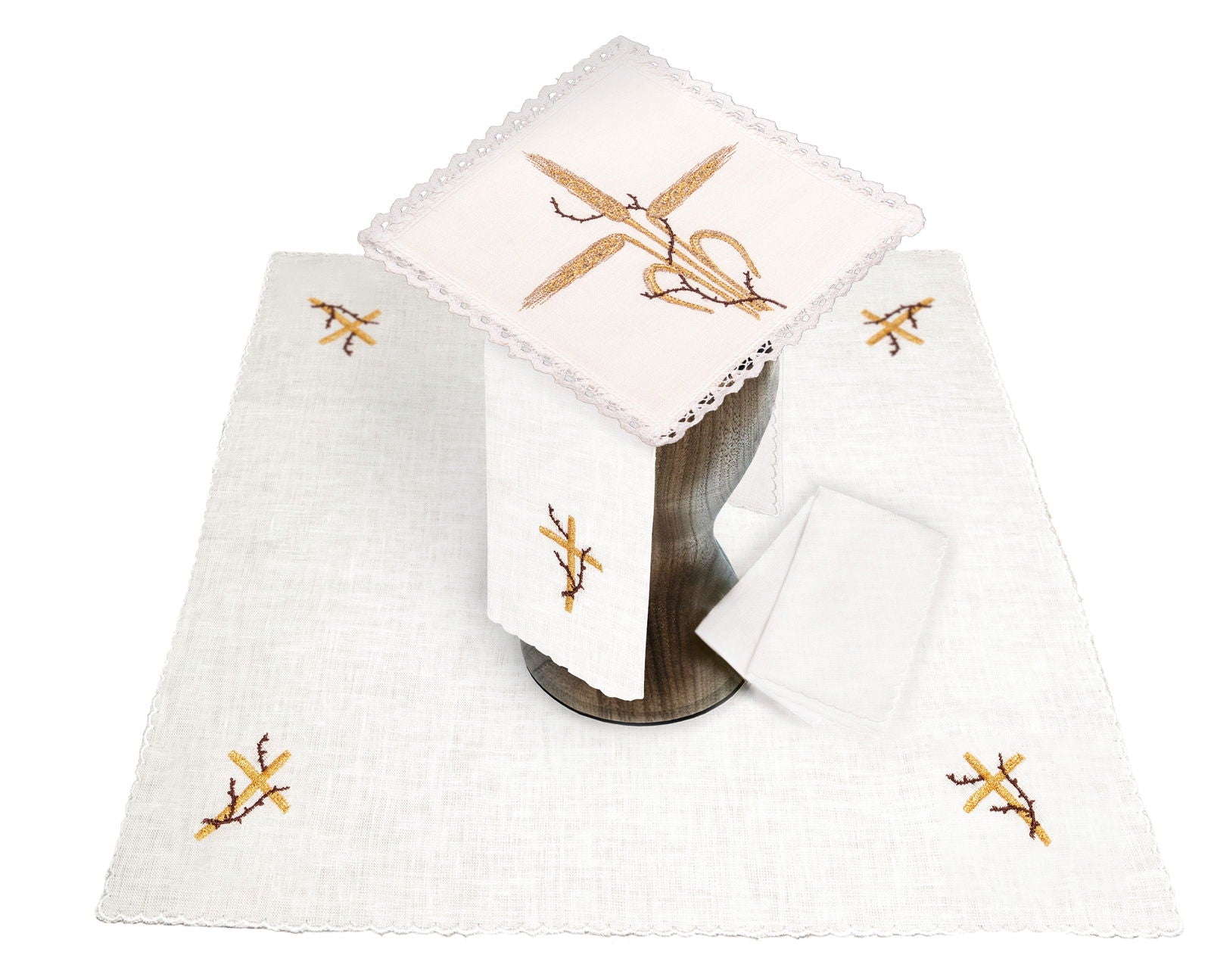 Set of linen chalice with eucharistic embroidered ears - HAFTINAUSA.COM