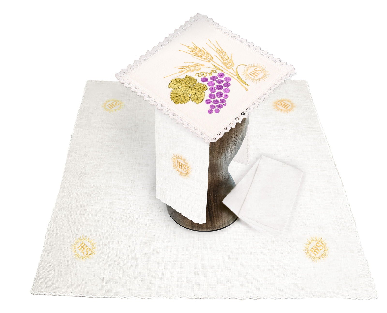 Linen chalice set with eucharistic embroidery cross ears - HAFTINAUSA.COM