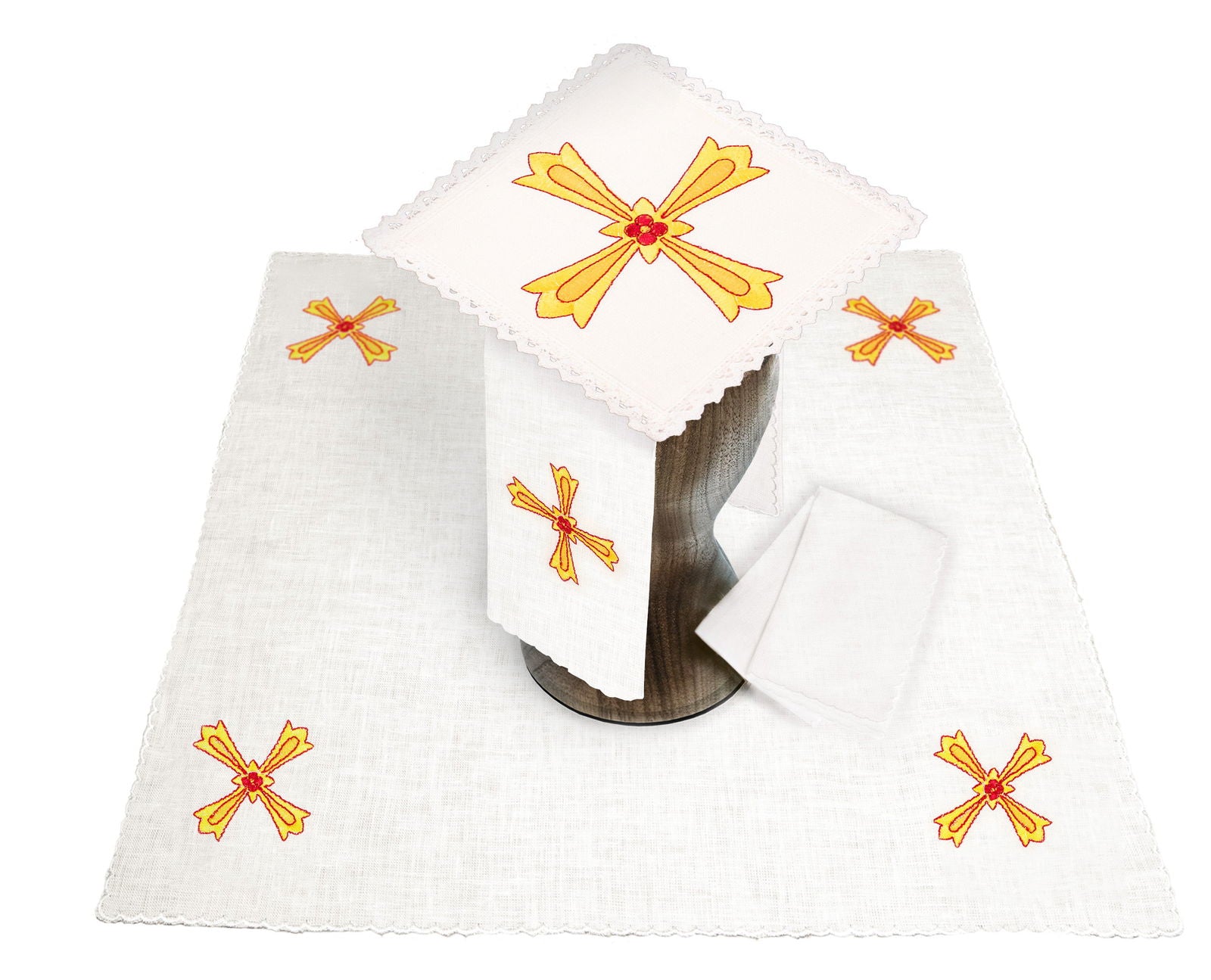 Linen chalice set with eucharistic embroidery cross