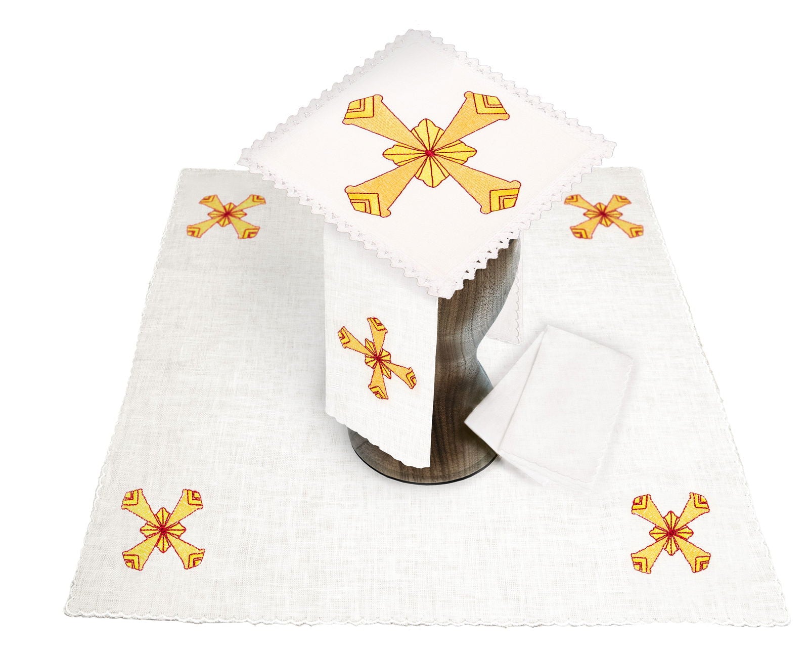 Linen chalice set with eucharistic embroidery cross