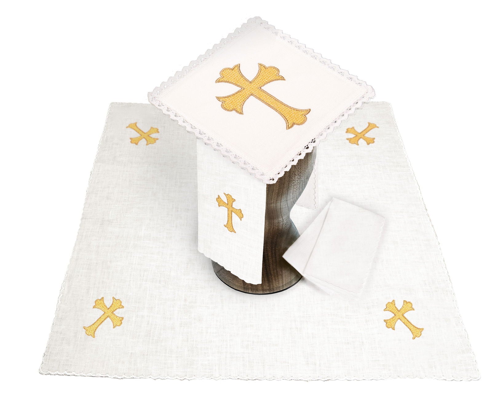 Linen chalice set with eucharistic embroidery cross - HAFTINAUSA.COM