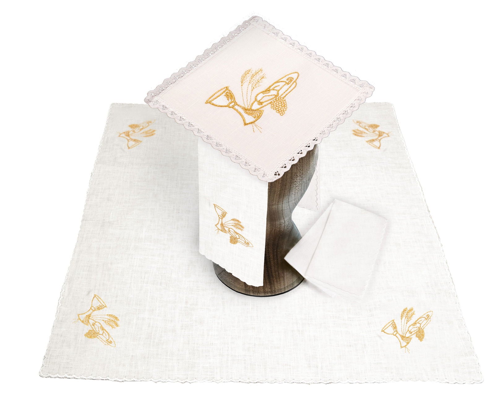 Linen chalice set with eucharistic embroidery gold