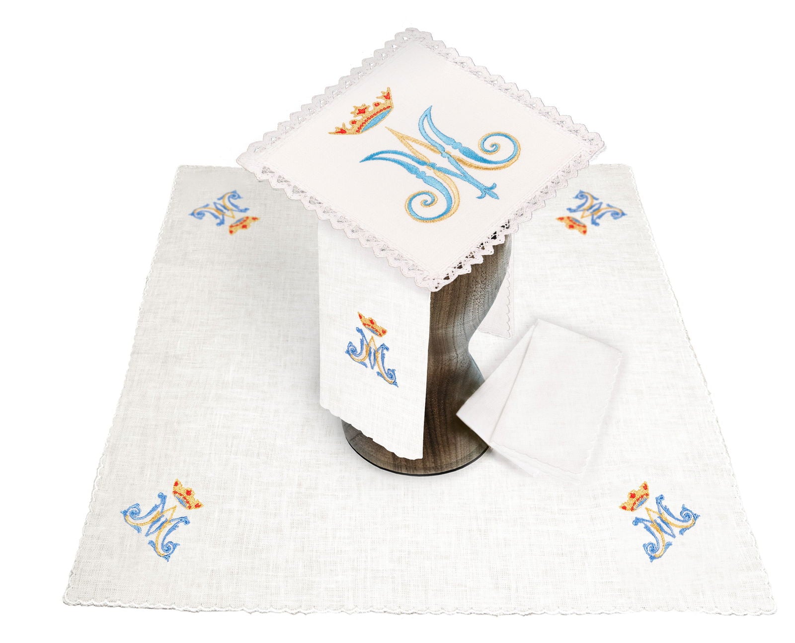 Simple chalice linens set with Marian symbol