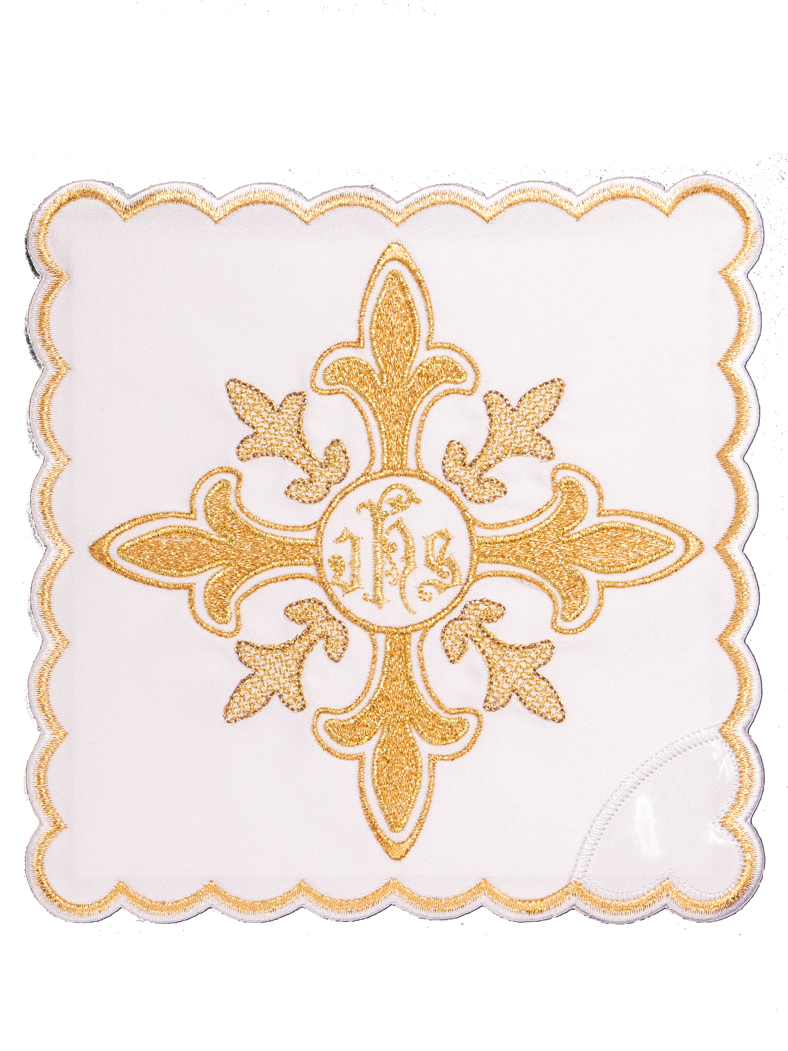 Chalice linen set made of white cotton with gold embroidered cross