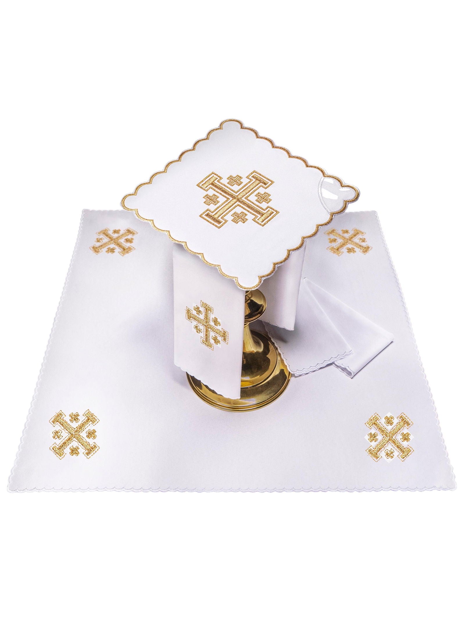 Mass linens with gold Jerusalem Cross embroidery