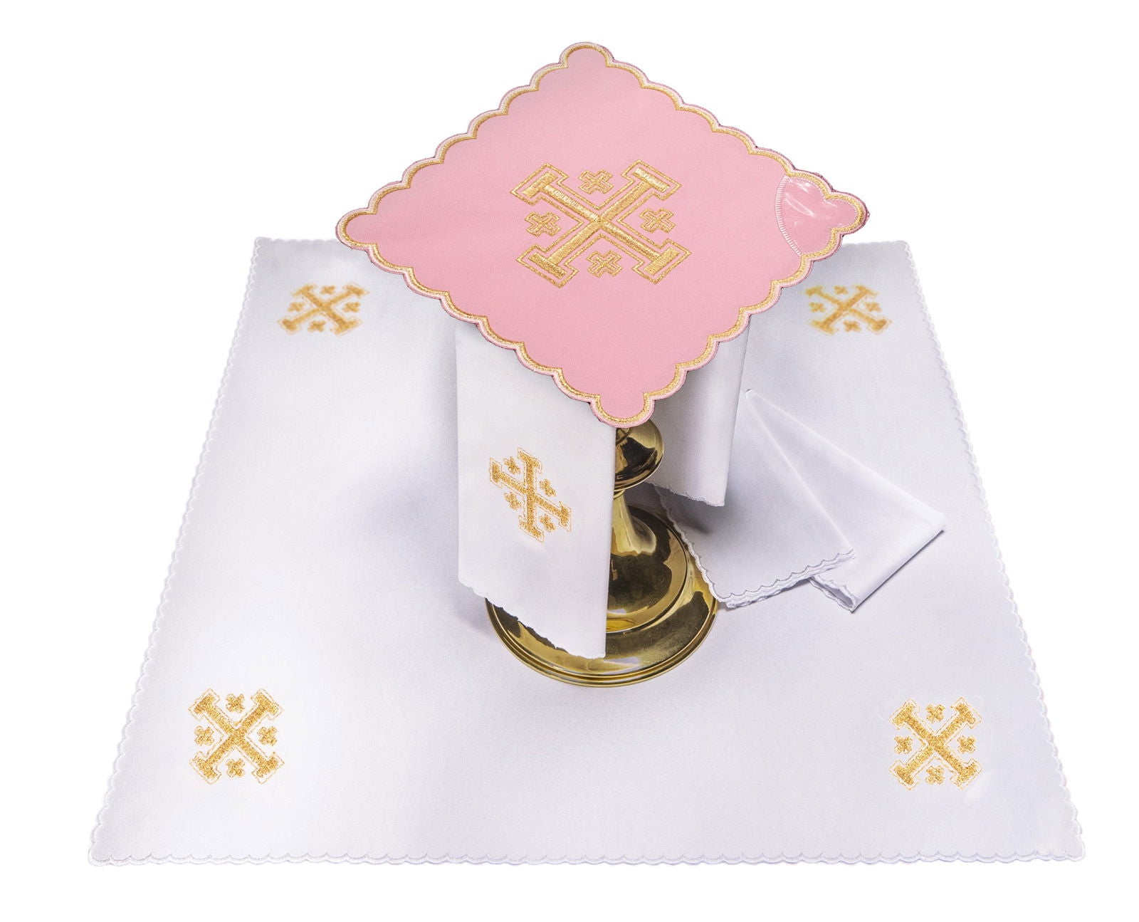 Chalice set with cross embroidery pink sunday