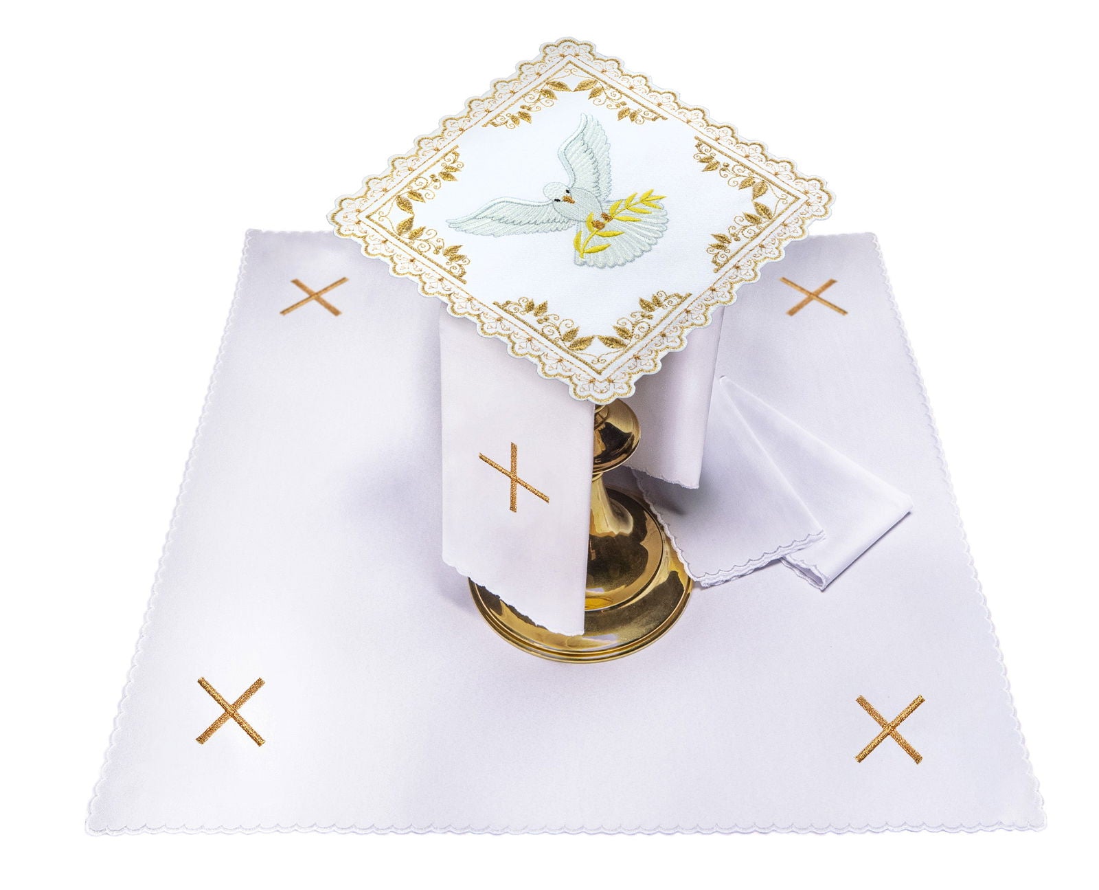 Chalice linen set with embroidered dove motif