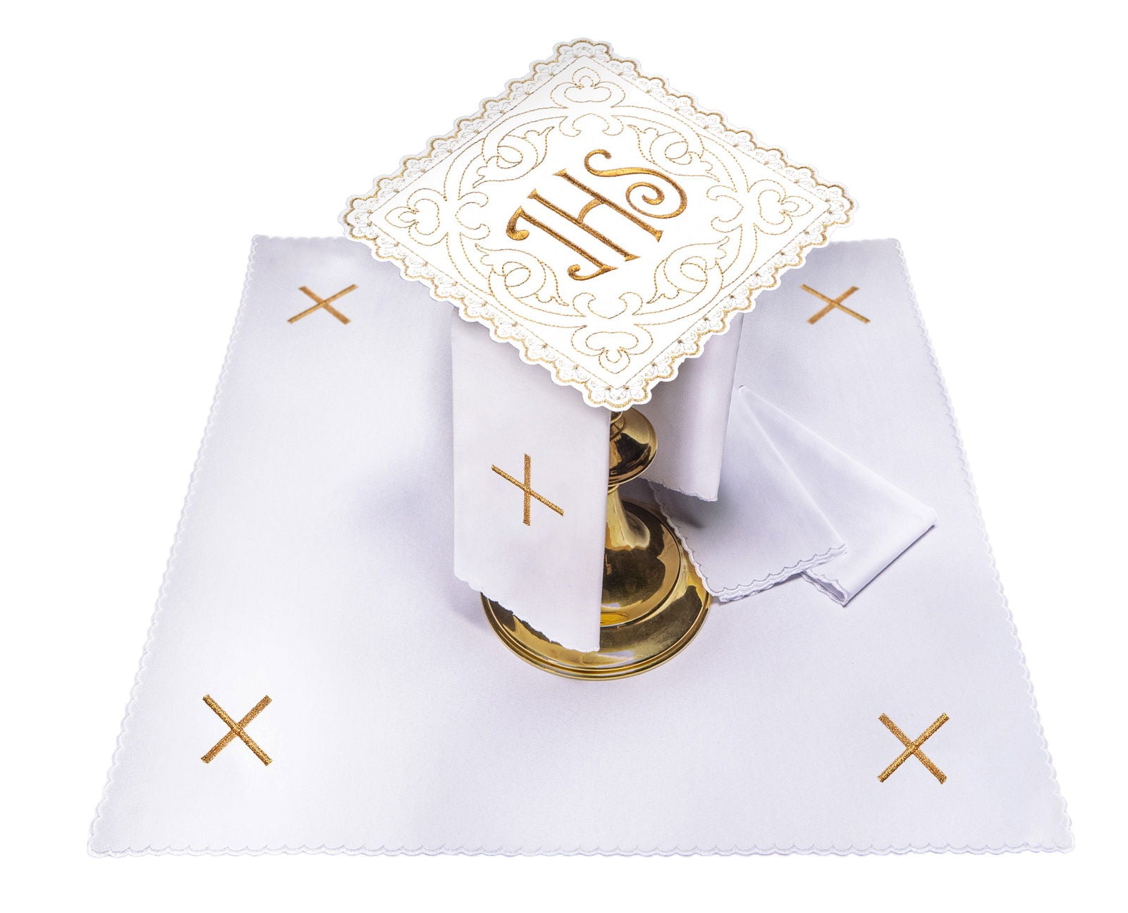 JHS motif mass linens with decorative embroidery