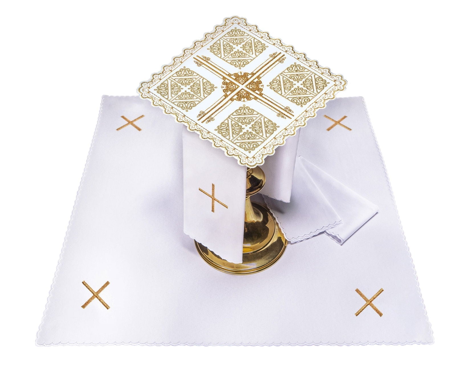 Altar linen set with cross motif embroidery