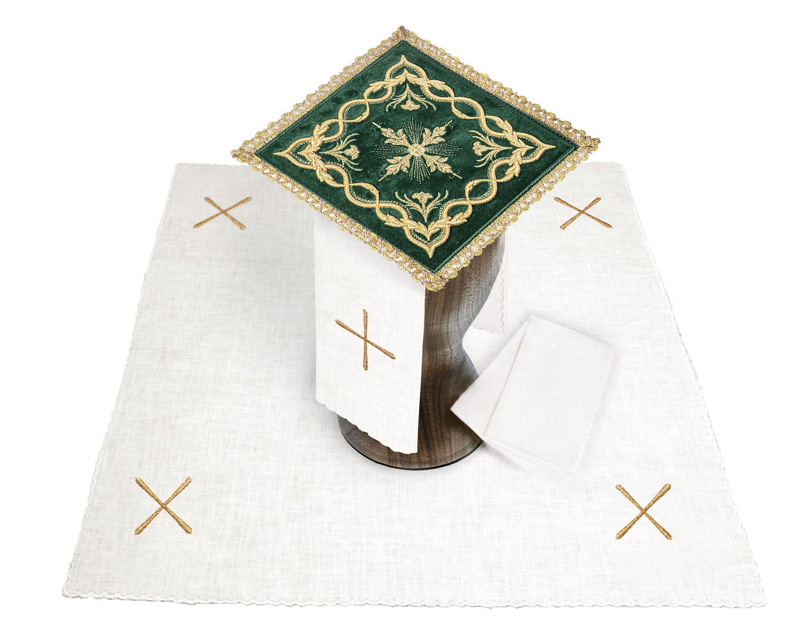 Set of Linen Chalice Linens in Green Velvet