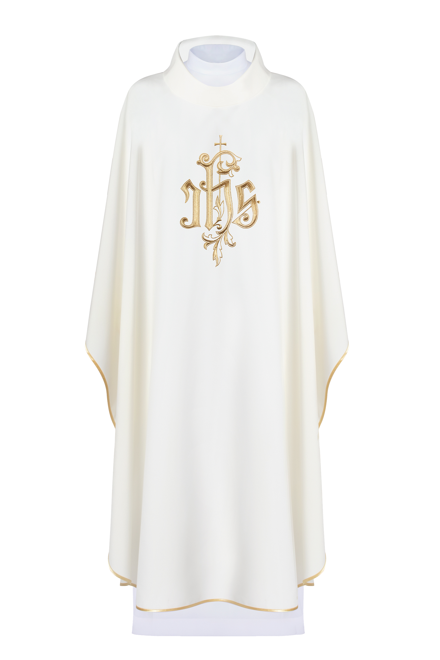 Simple ecru chasuble with gold JHS