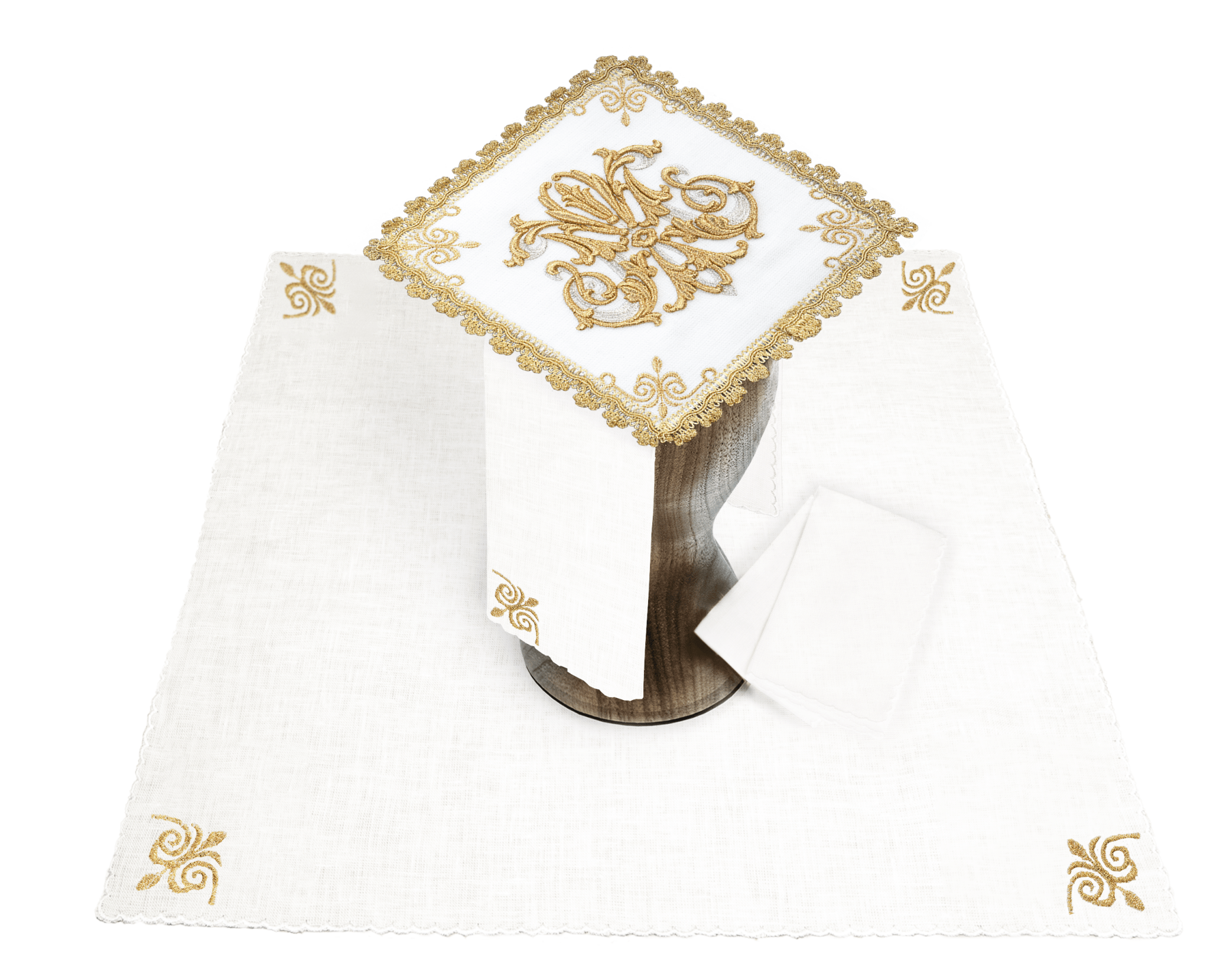 Linen Chalice Linens with Embroidery and Stones HA/5012 - HAFTINAUSA.COM