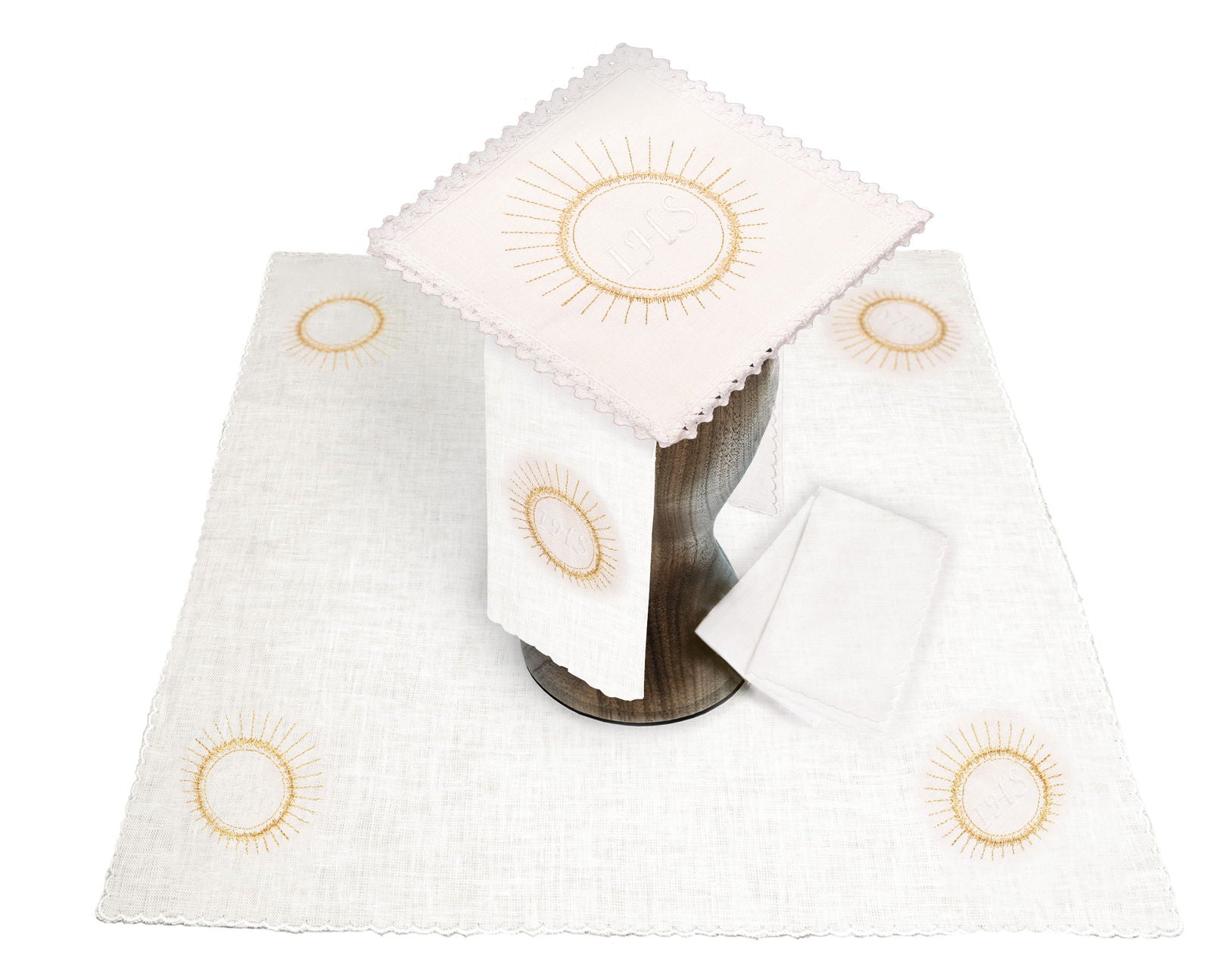 Linen chalice set with eucharistic embroidery JHS KKL/066/04/LEN - HAFTINAUSA.COM