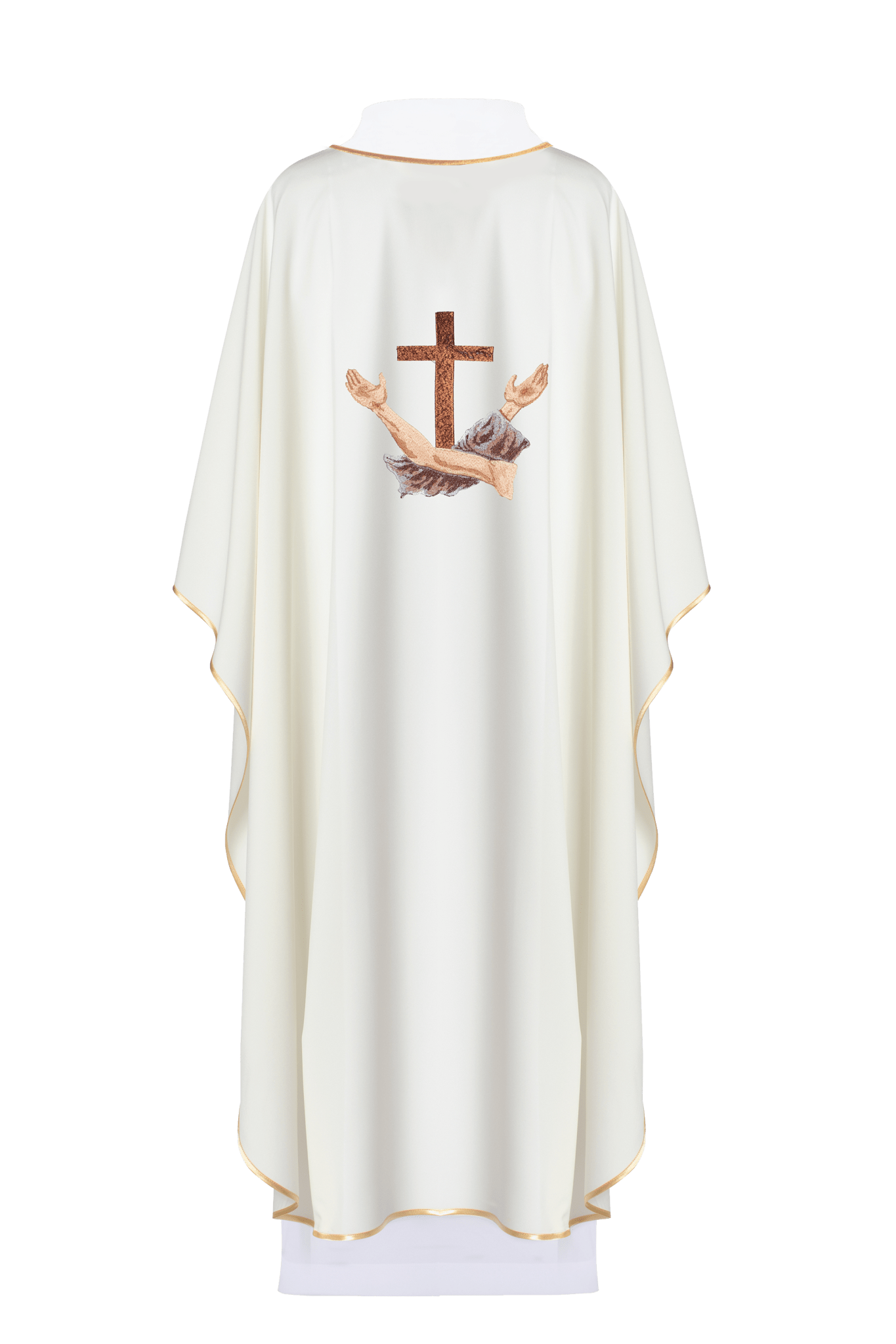 Liturgical chasuble with a Franciscan cross in ecru KOR/180/05/01 ECRU - HAFTINAUSA.COM