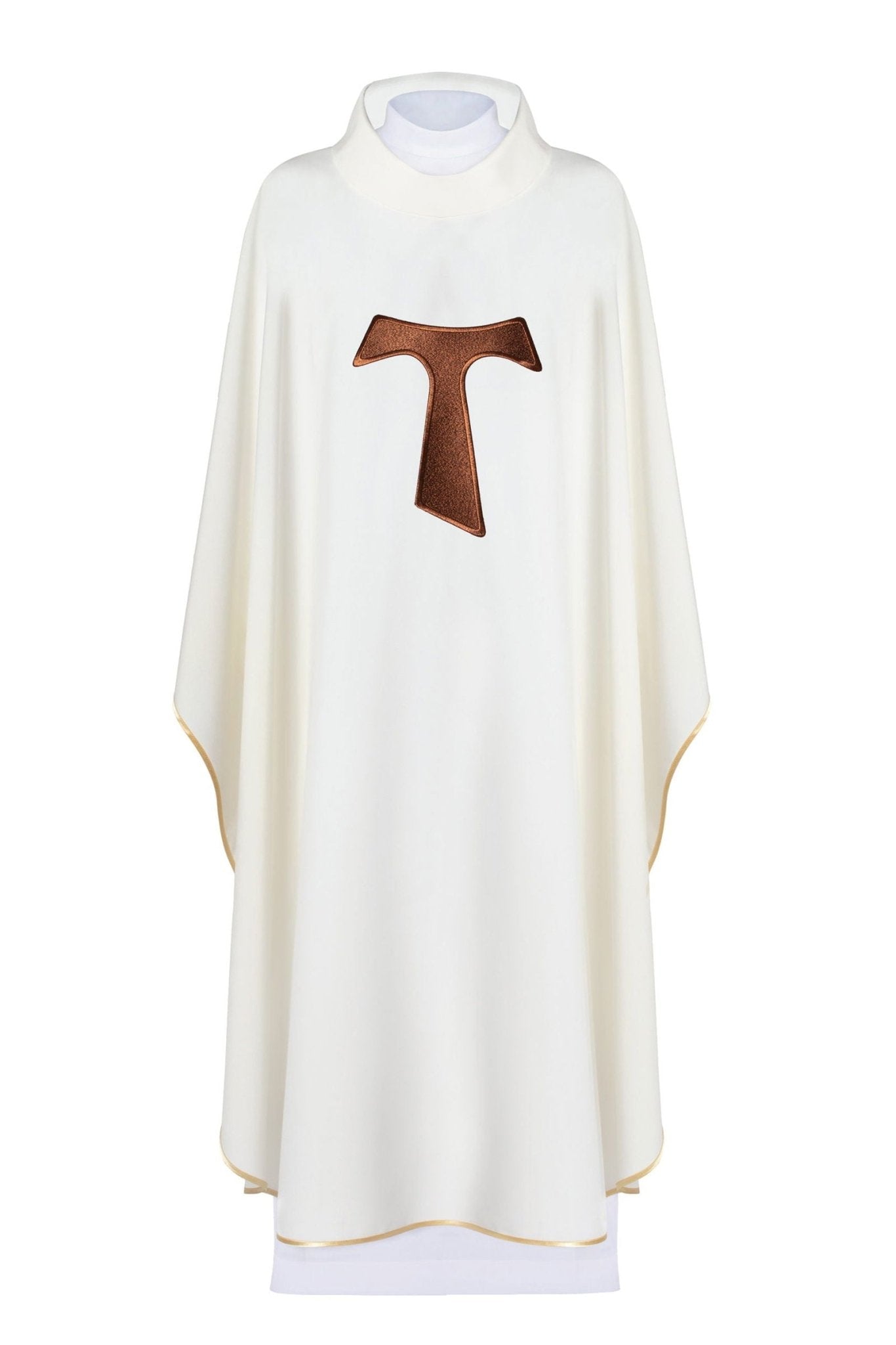 Liturgical chasuble with a Franciscan cross in ecru KOR/180/05/01 ECRU - HAFTINAUSA.COM