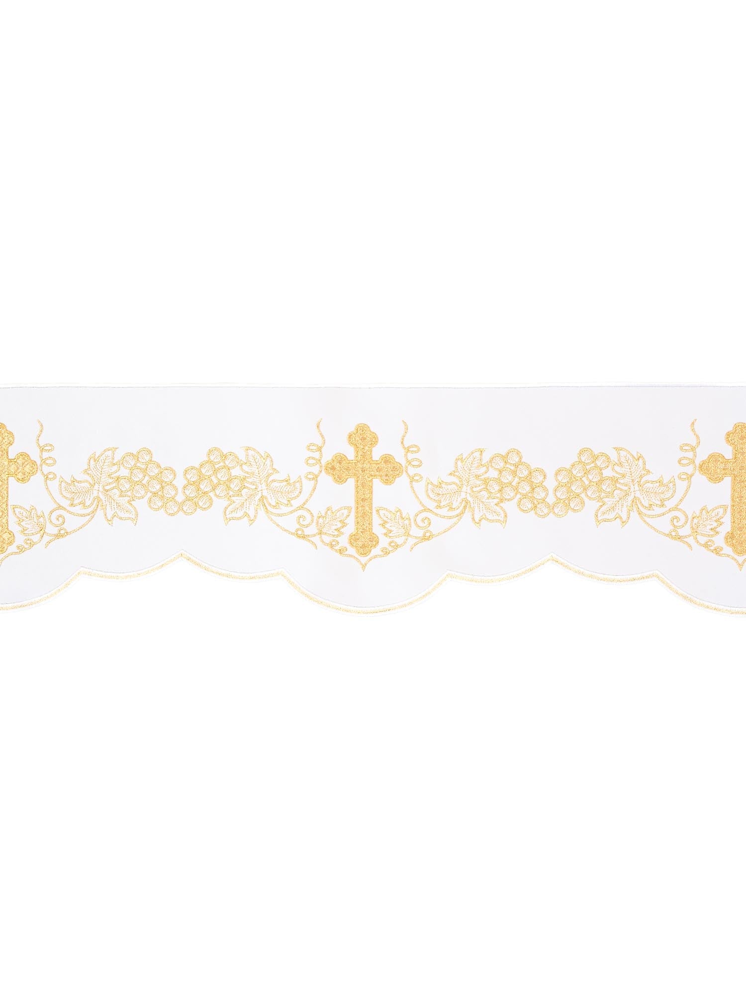 Liturgical superfrontal in white with embroidered Cross and Grapes KOM/020/04 15cm 3,5m - HAFTINAUSA.COM