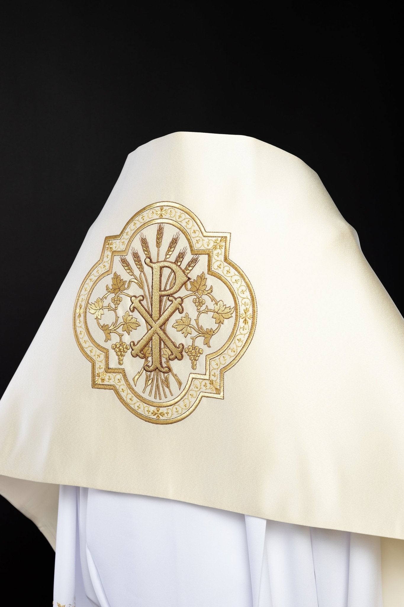 Liturgical veil with PX symbol KWL/025/05/20 50*270 ECRU SAT. - HAFTINAUSA.COM
