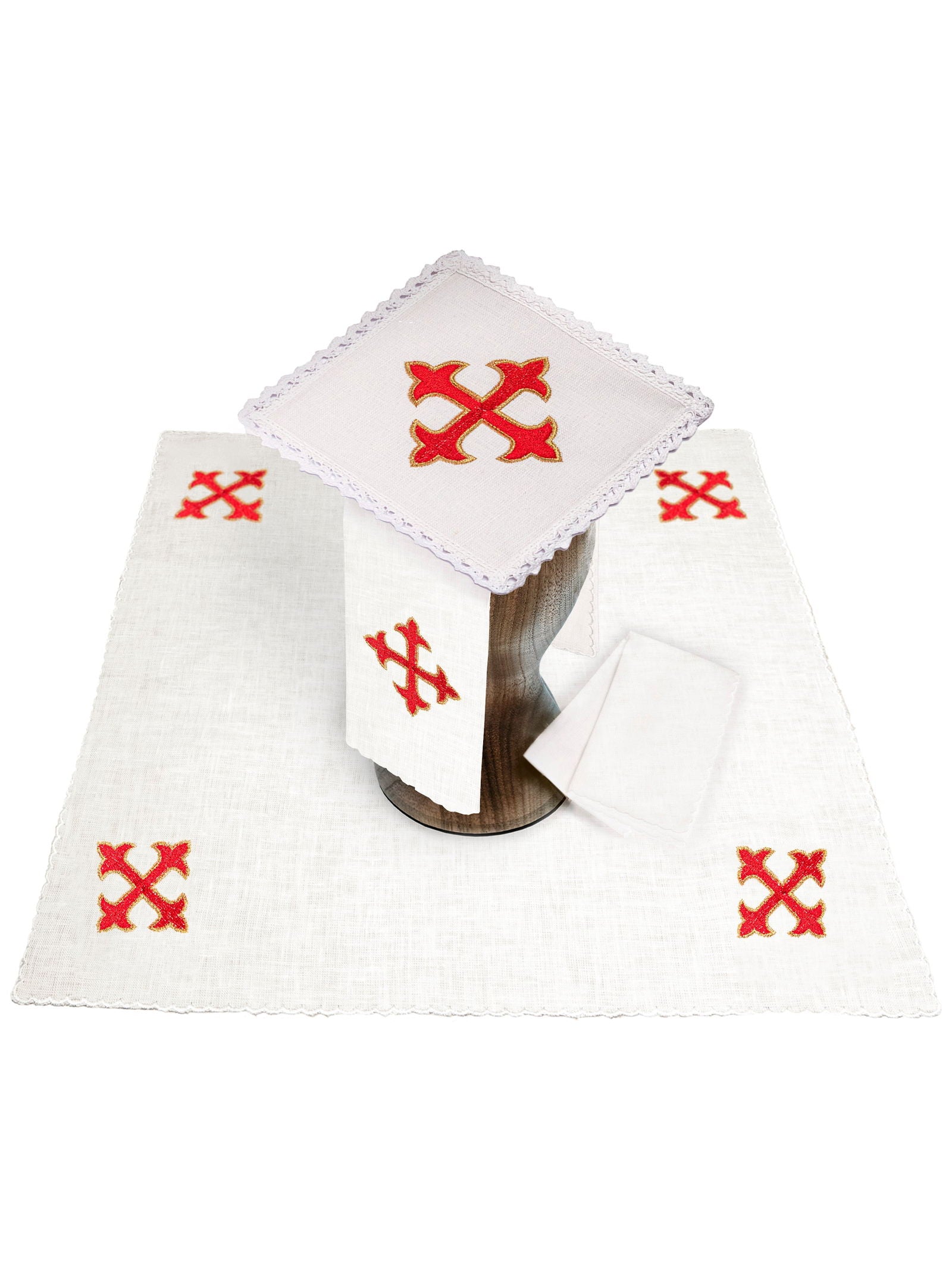 Linen Chalice Linens with Embroidered Jerusalem Cross