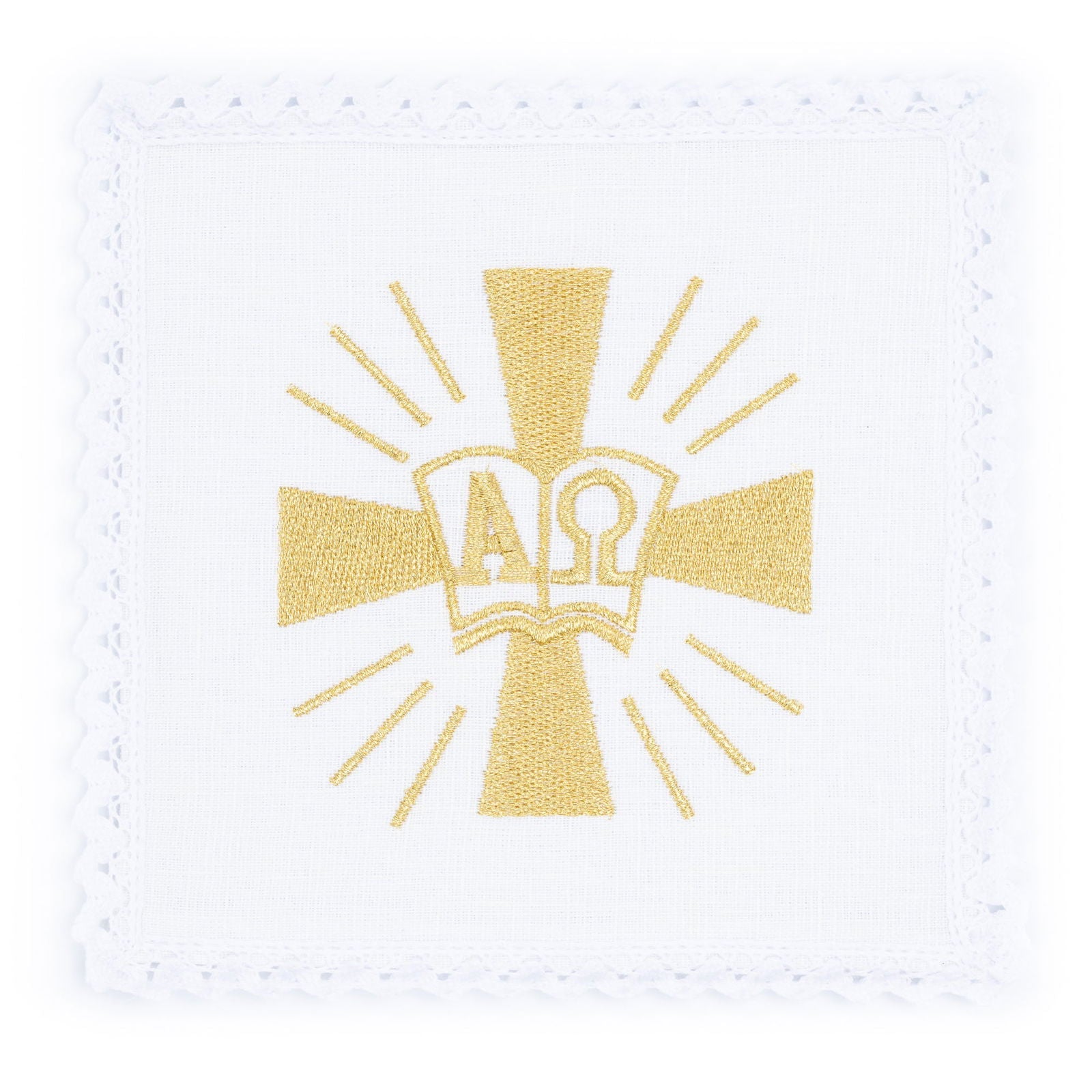 Linen Chalice Linens with Cross and Alpha Omega Embroidery