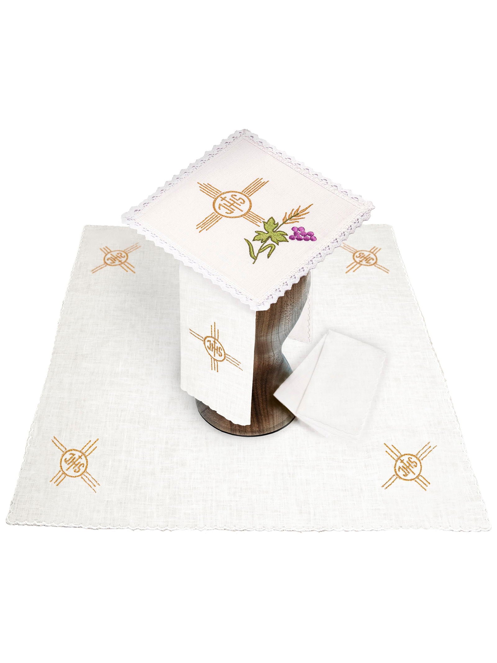 Linen Chalice Linens with Cross and IHS Motif