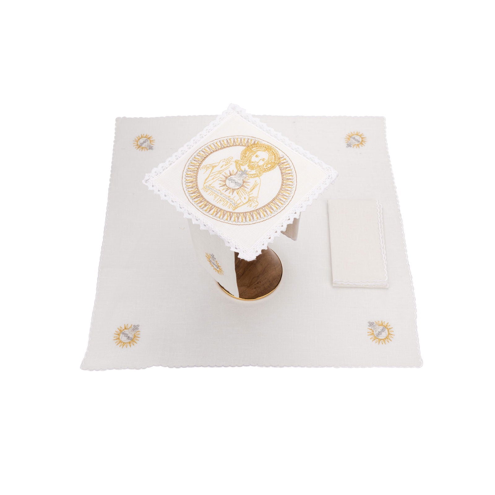 Linen Chalice Linens with Jesus Christ Embroidery