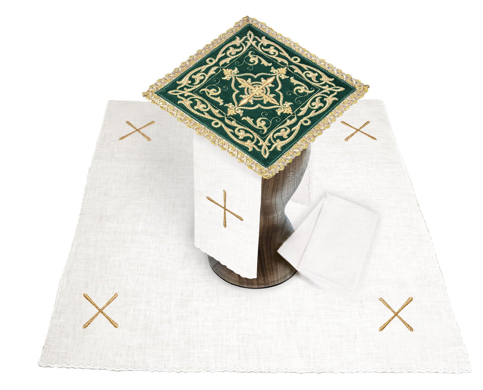 Linen Chalice Set in Green with Cross Embroidery