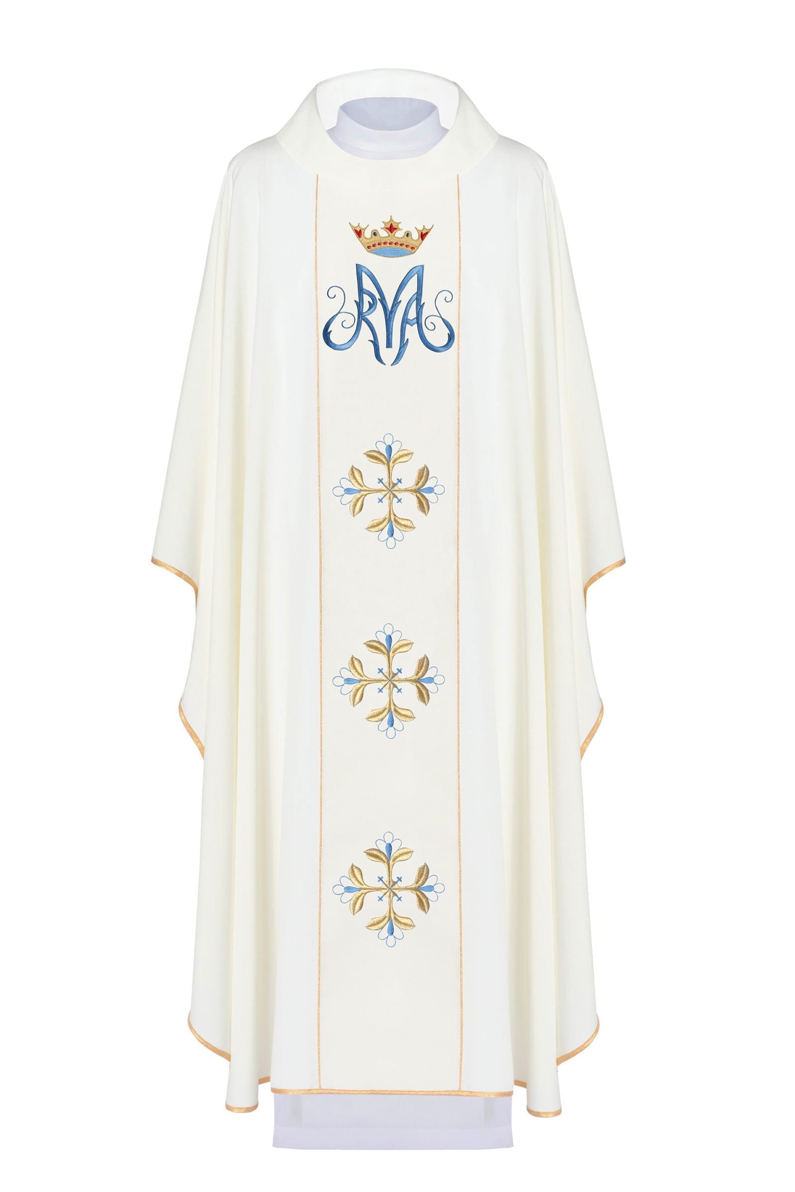 Ivory chasuble with gold Marian embroidery