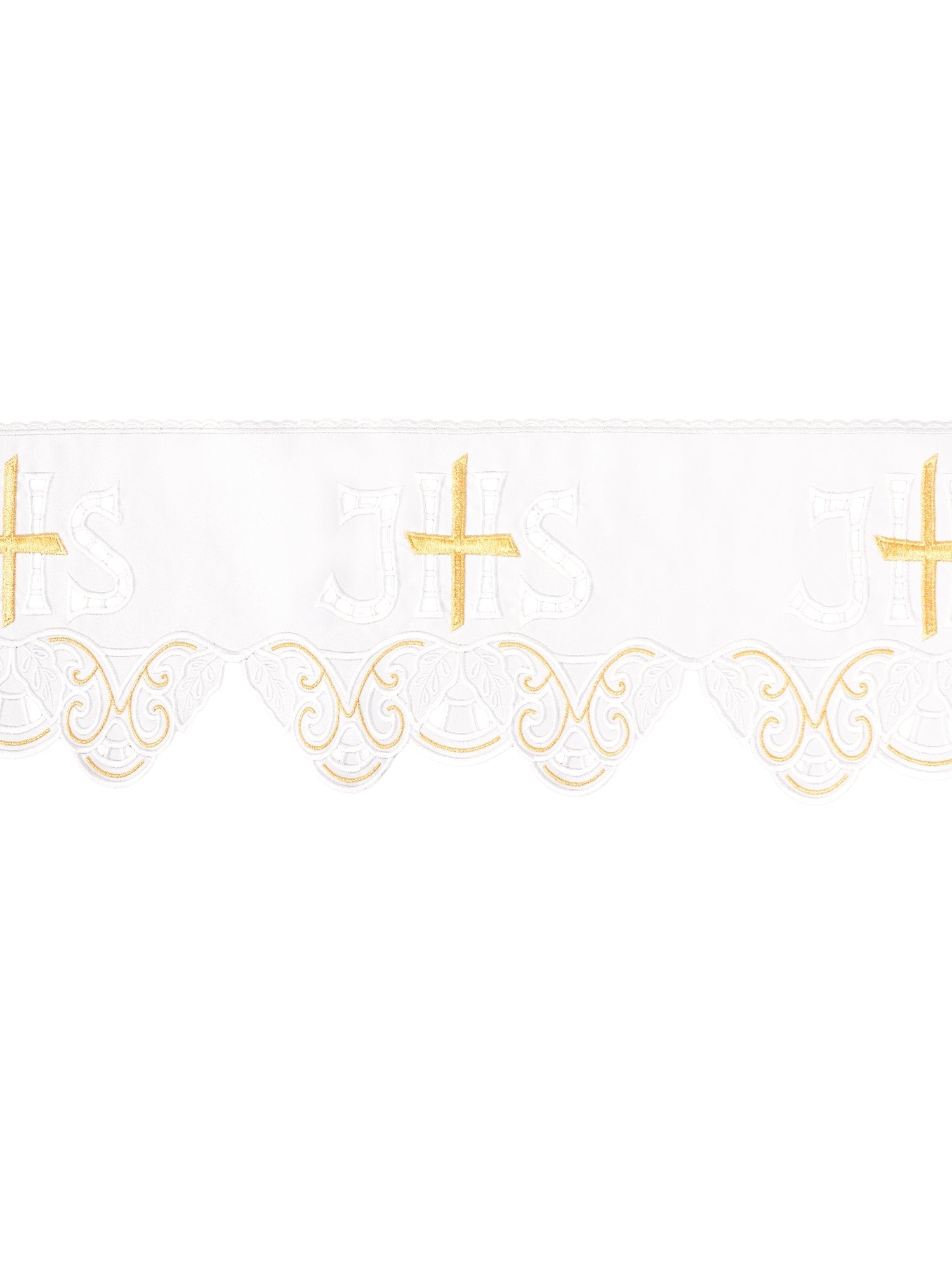 Trimmings with front embroidery IHS Cross White