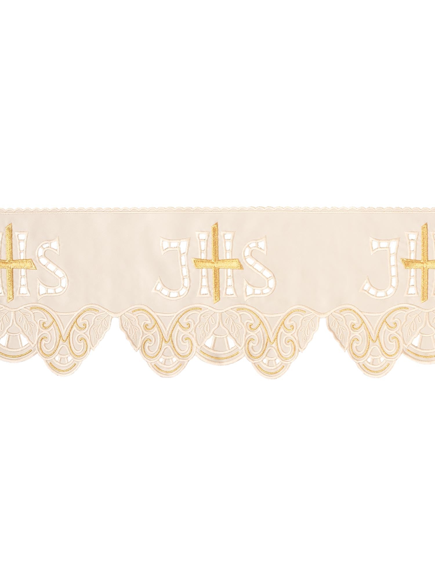 Ivory altar superfrontal cloth with IHS and cross embroidery