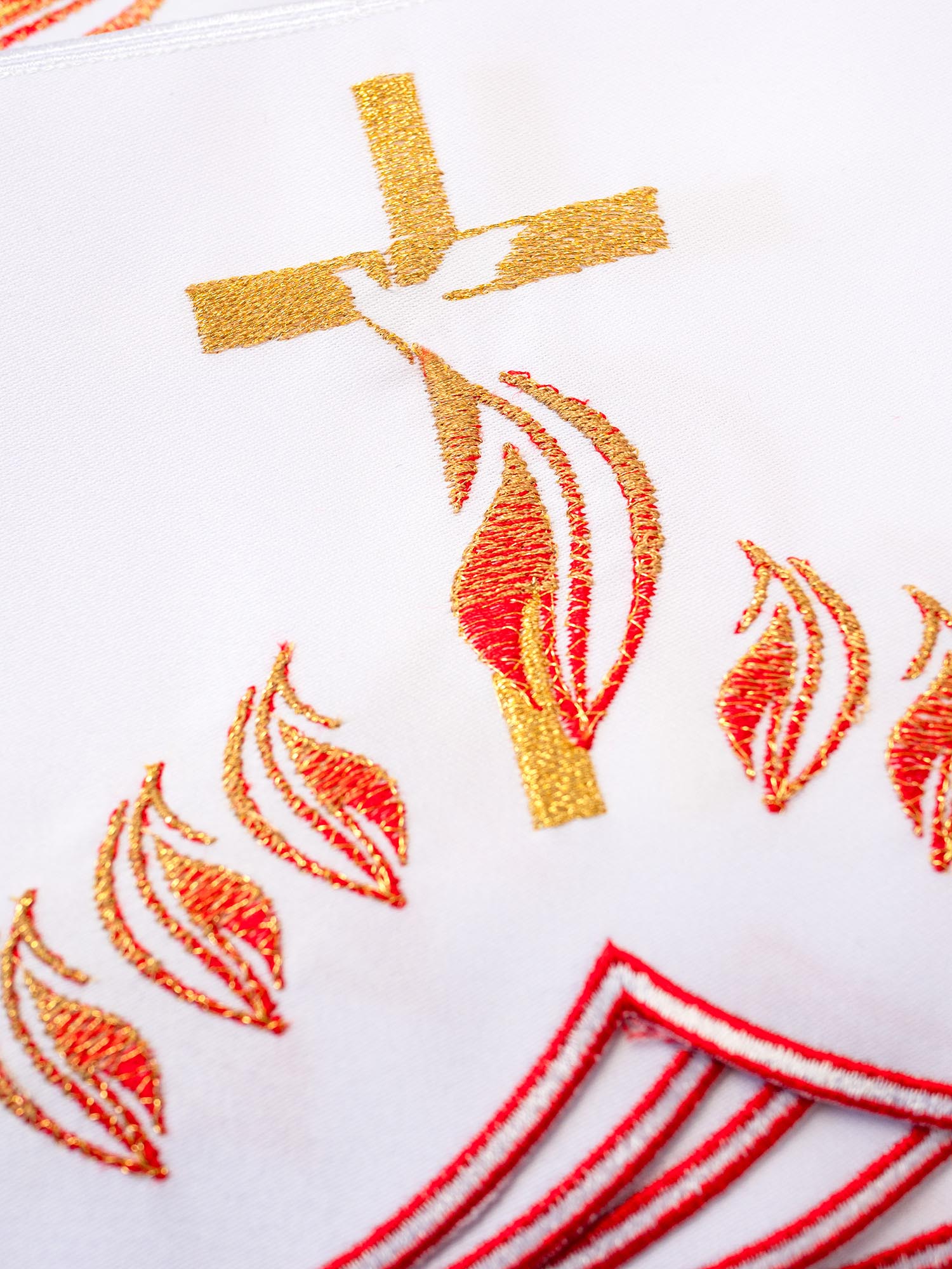 Trimmings with front embroidery Cross with Flames in White