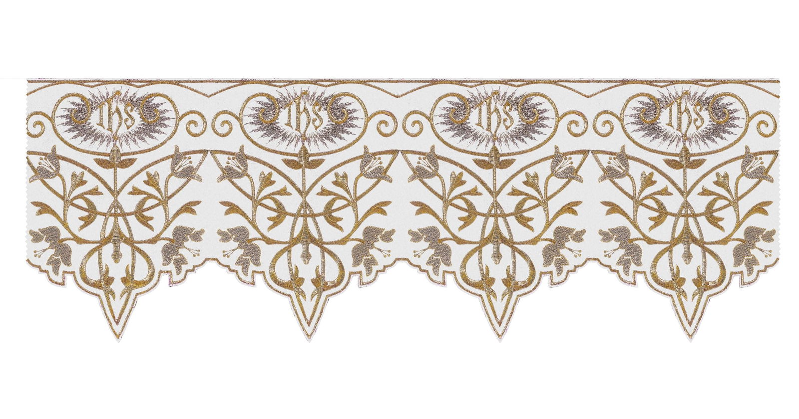 White liturgical superfrontal with gold IHS embroidery