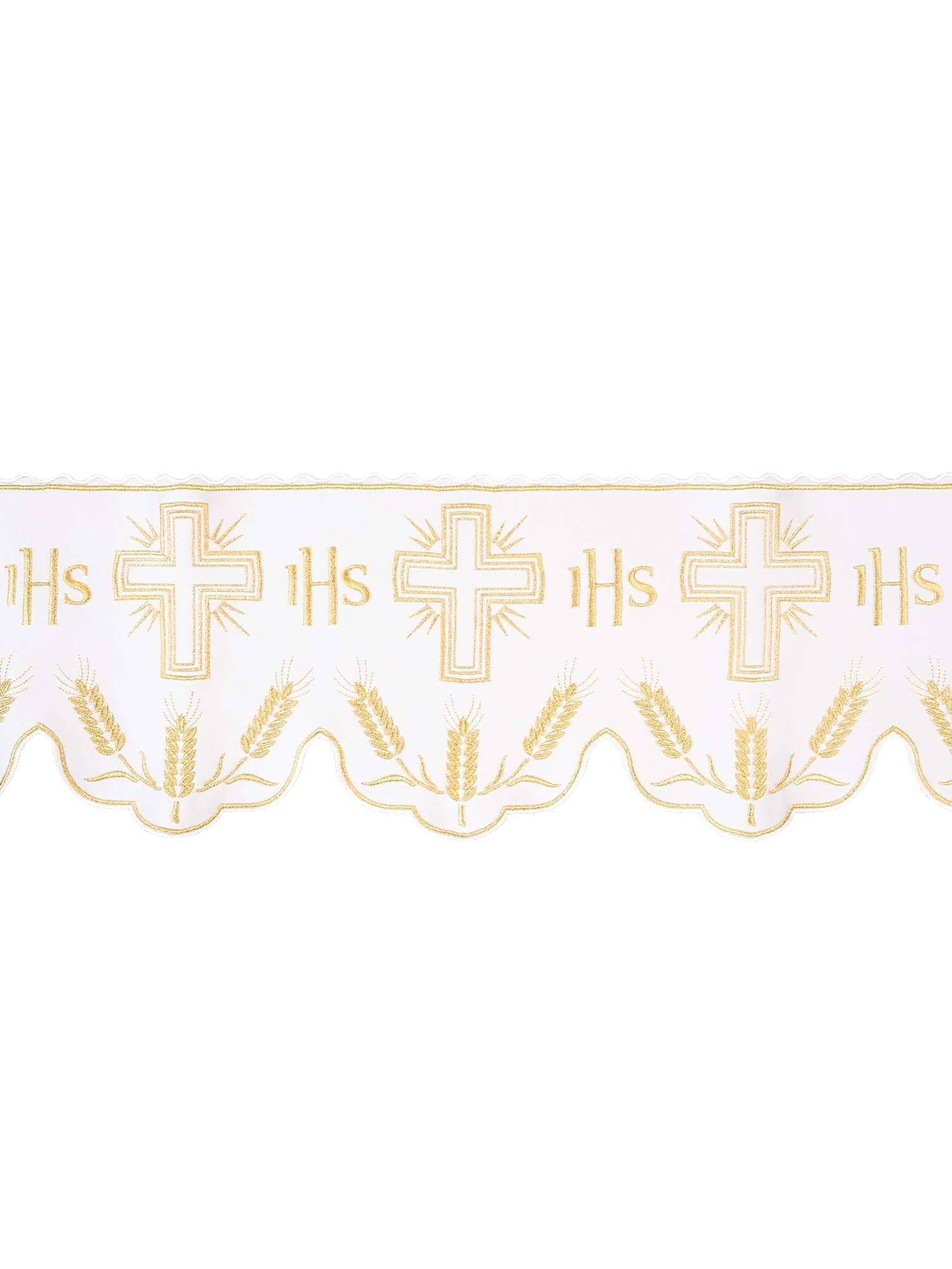 White liturgical superfrontal with IHS and cross embroidery