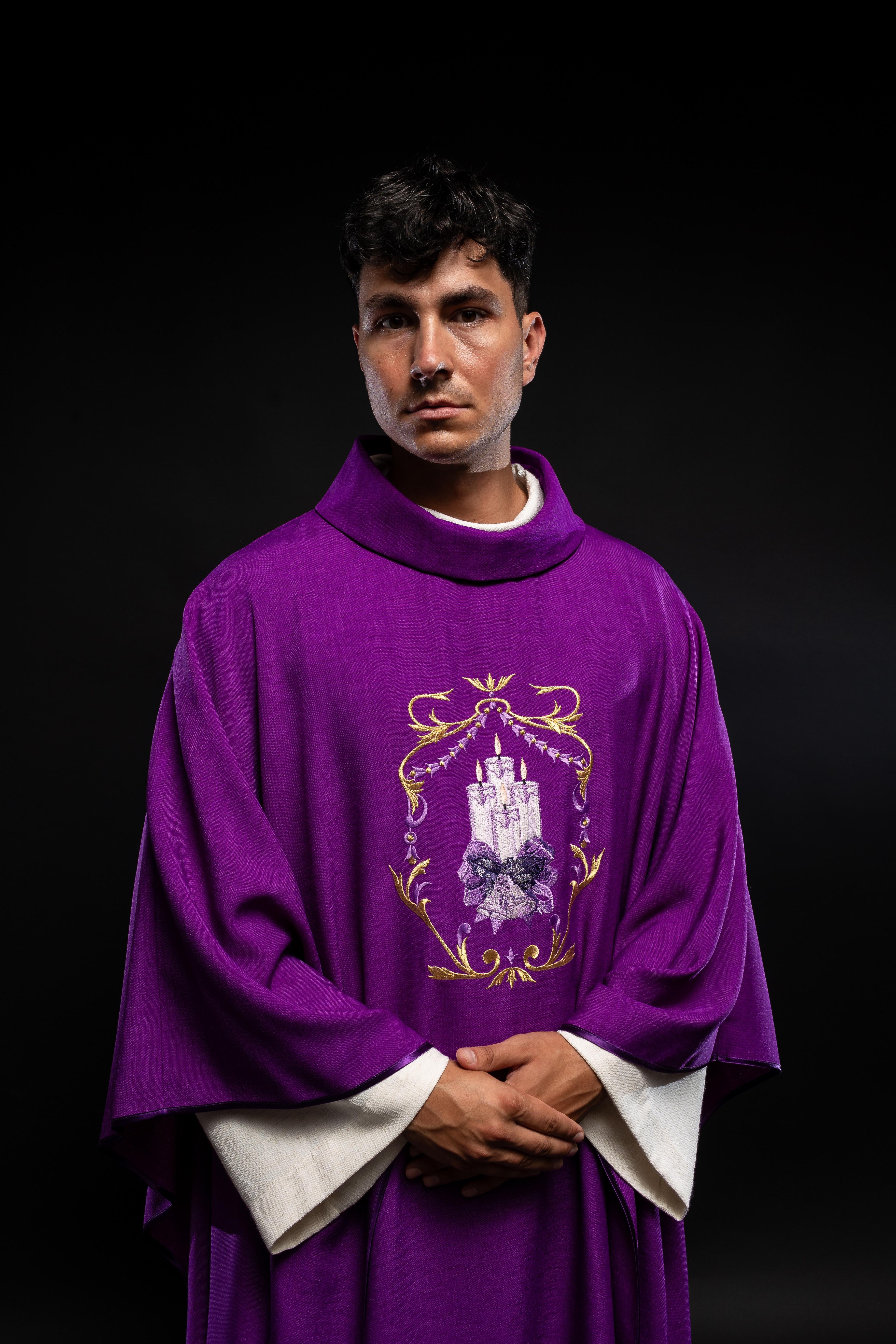 Advent chasuble with candle embroidery