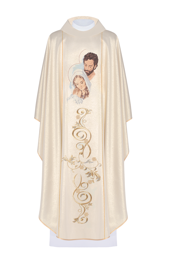 Shiny chasuble with an image of the Holy Family