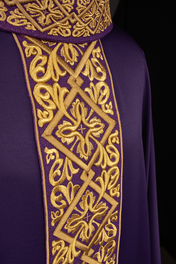 Purple chasuble with embroidered collar