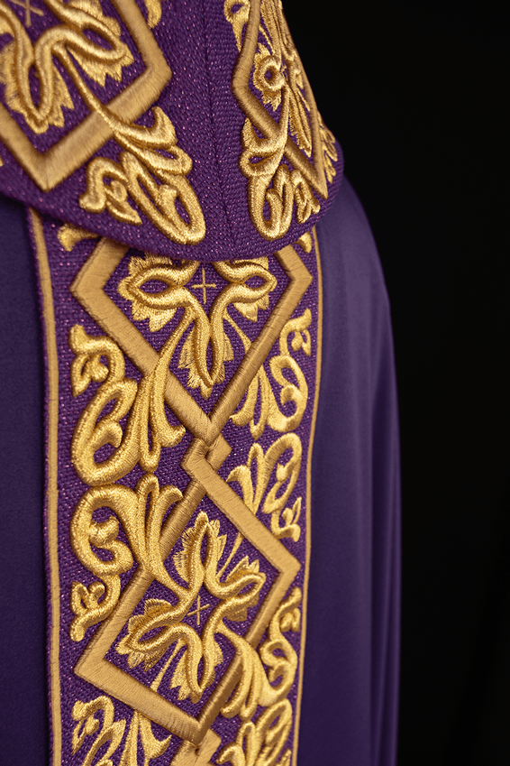 Purple chasuble with embroidered collar