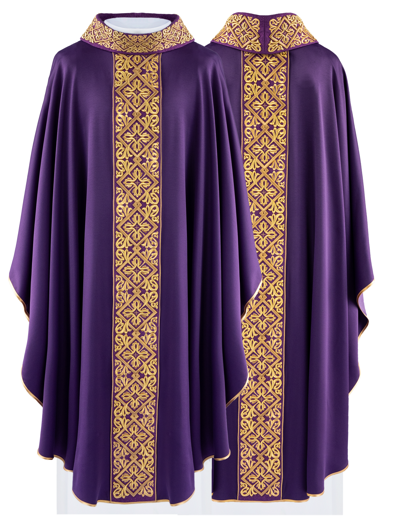 Purple chasuble with embroidered collar