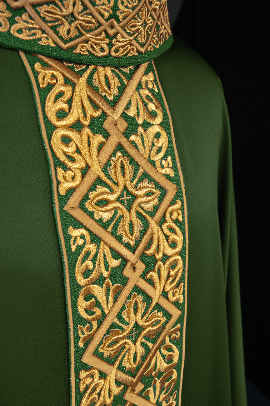 Green chasuble with embroidered collar