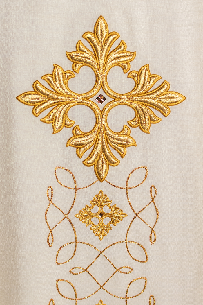 Ivory chasuble with embroidery inspired by rosary