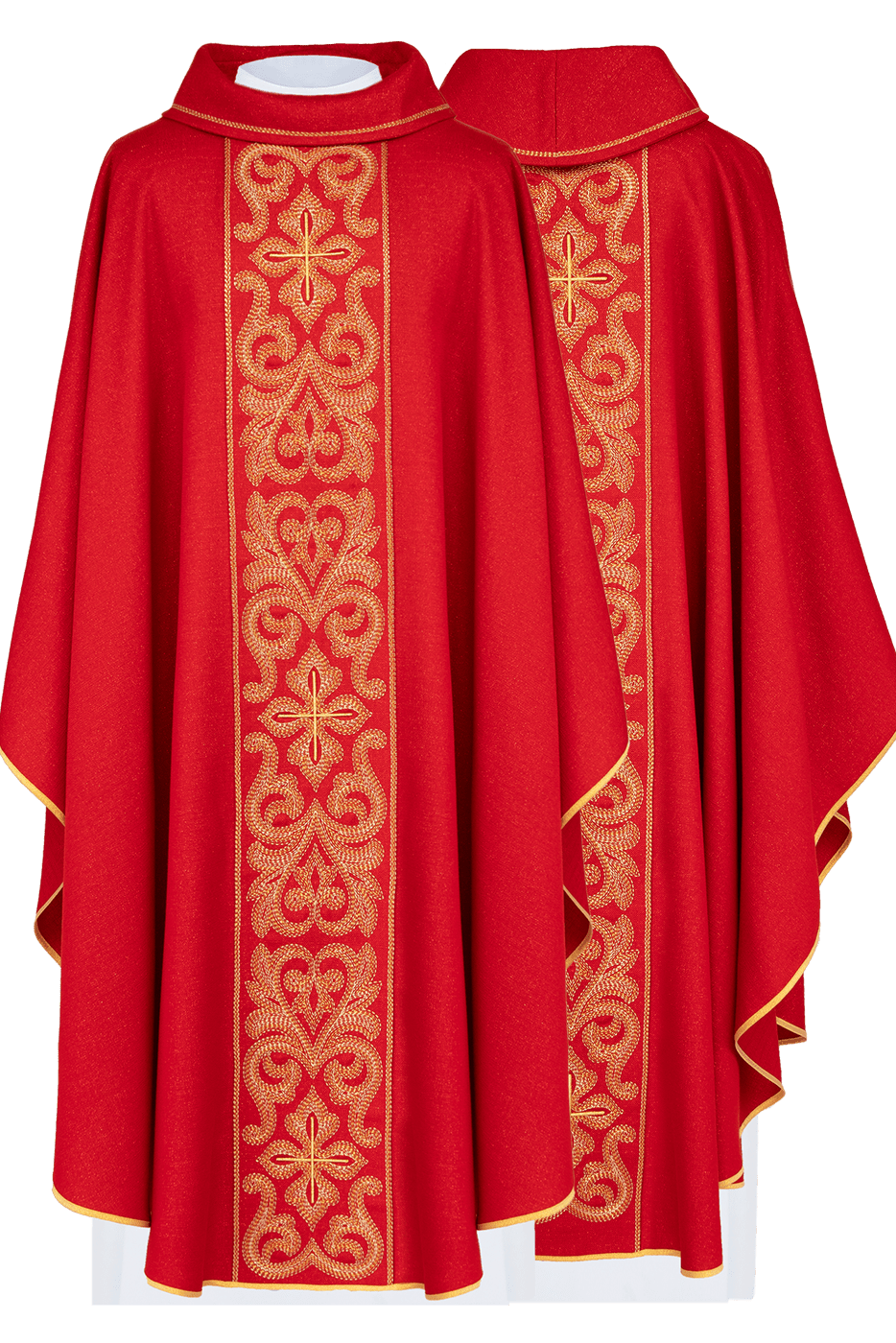 Red chasuble with light gold embroidery