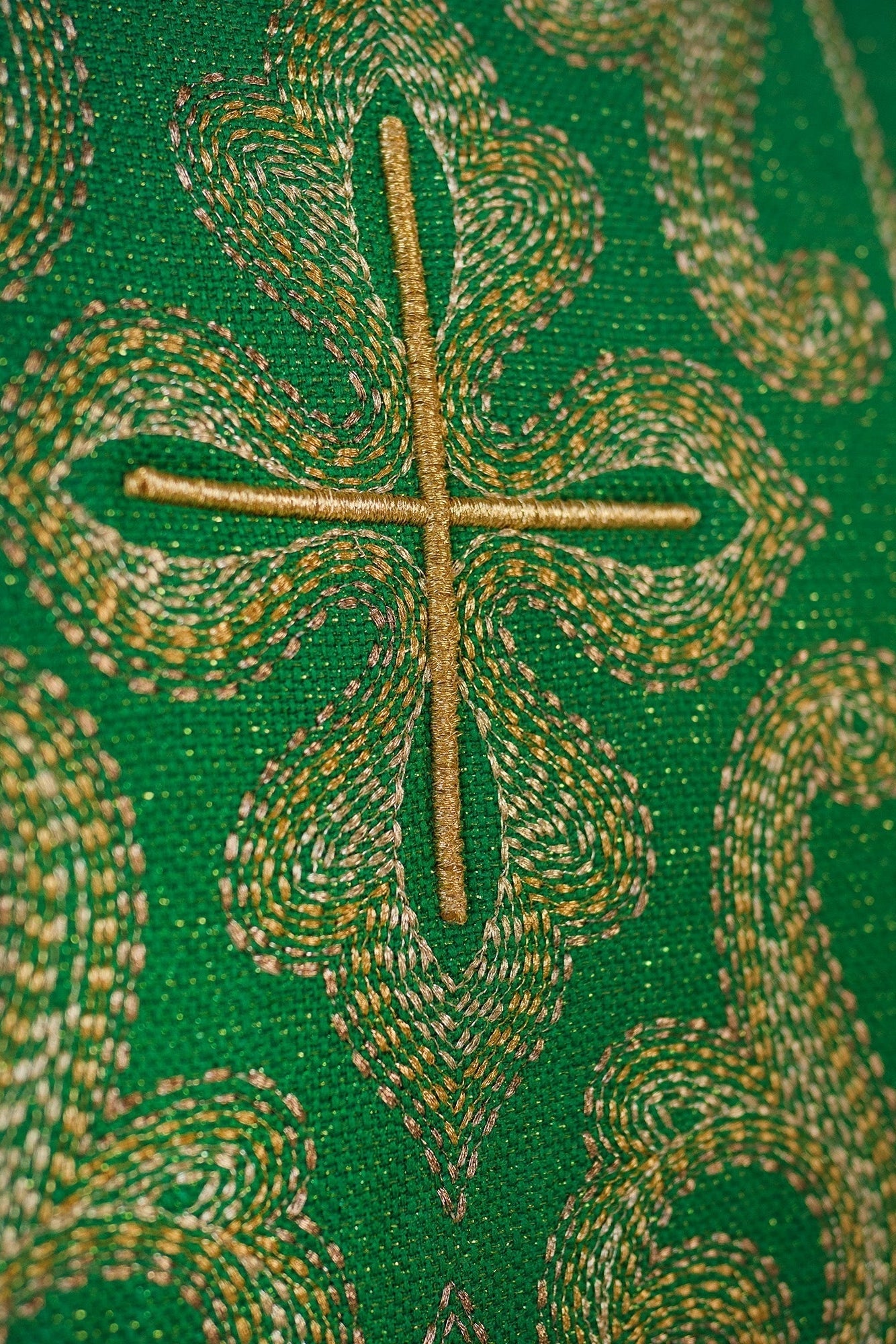 Green chasuble with light gold embroidery