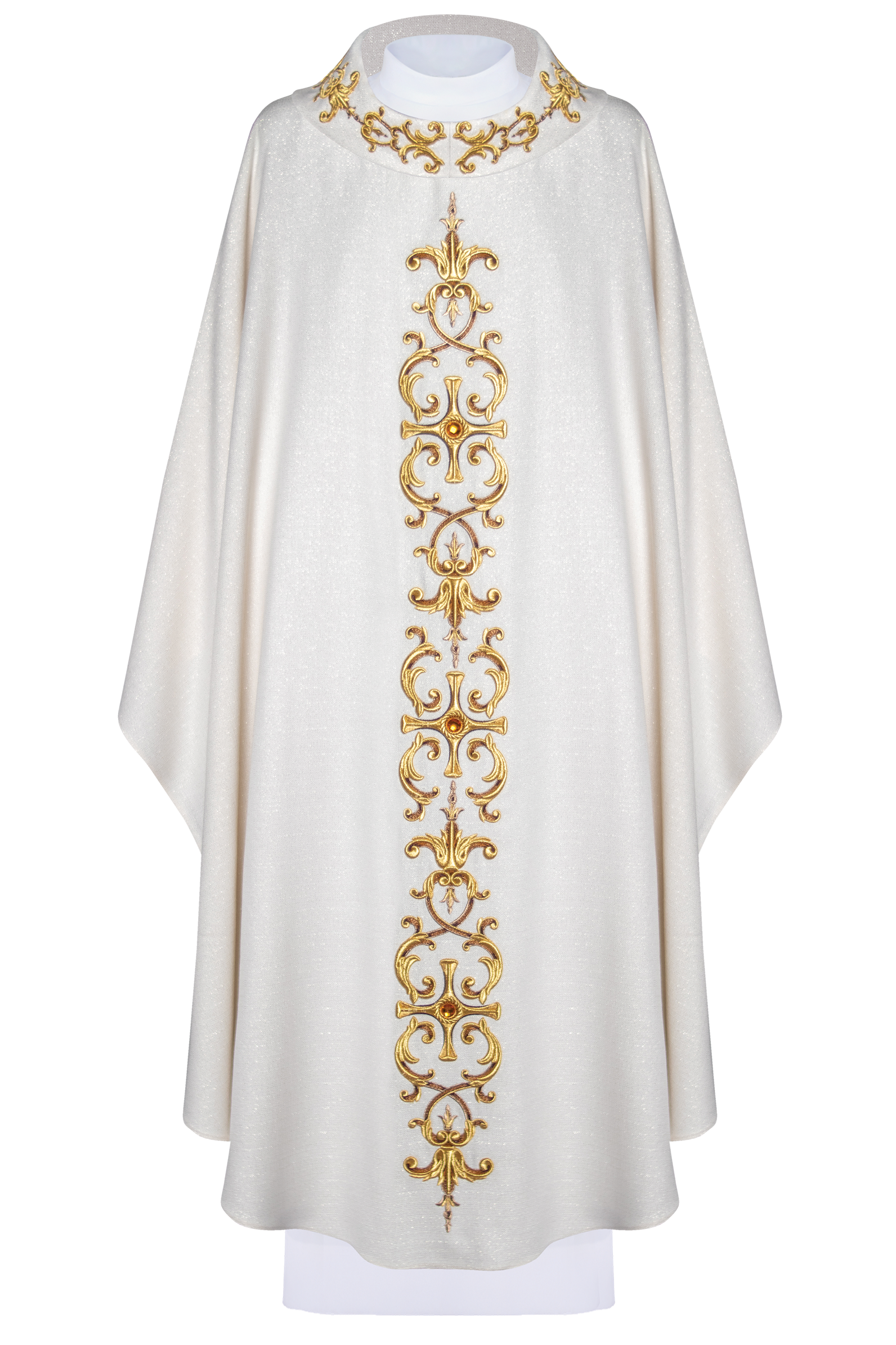 Chasuble richly embroidered, adorned with gemstones