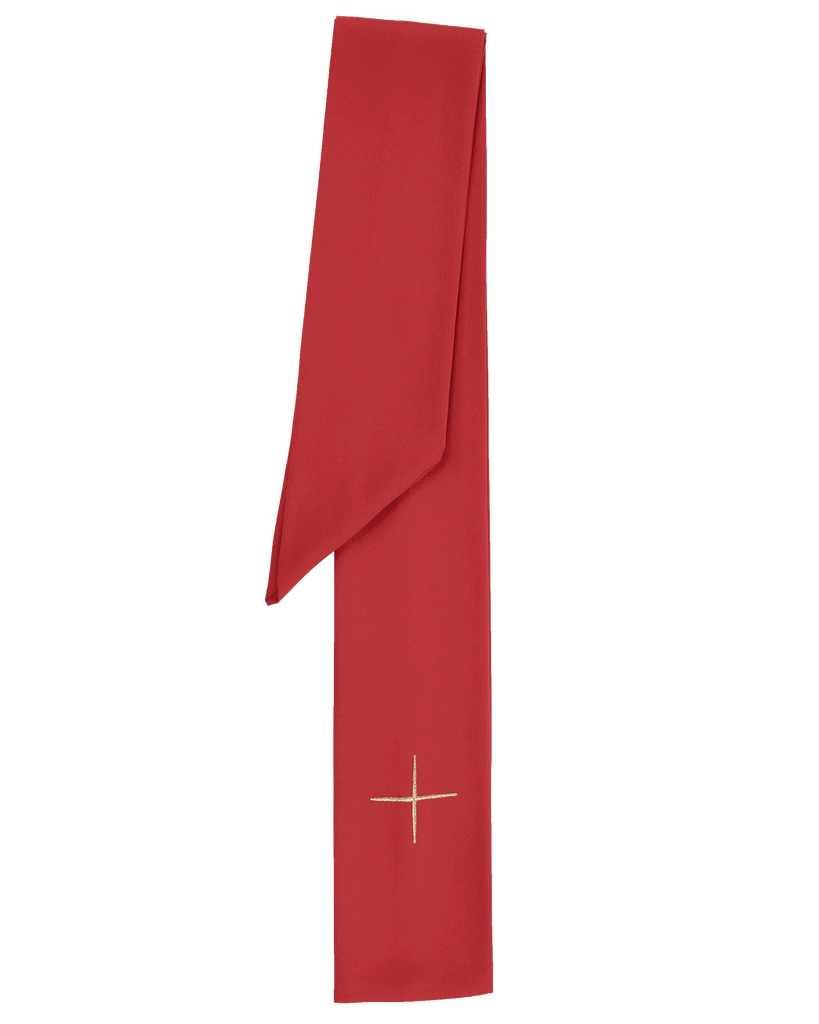 Red chasuble with embroidered Jerusalem cross