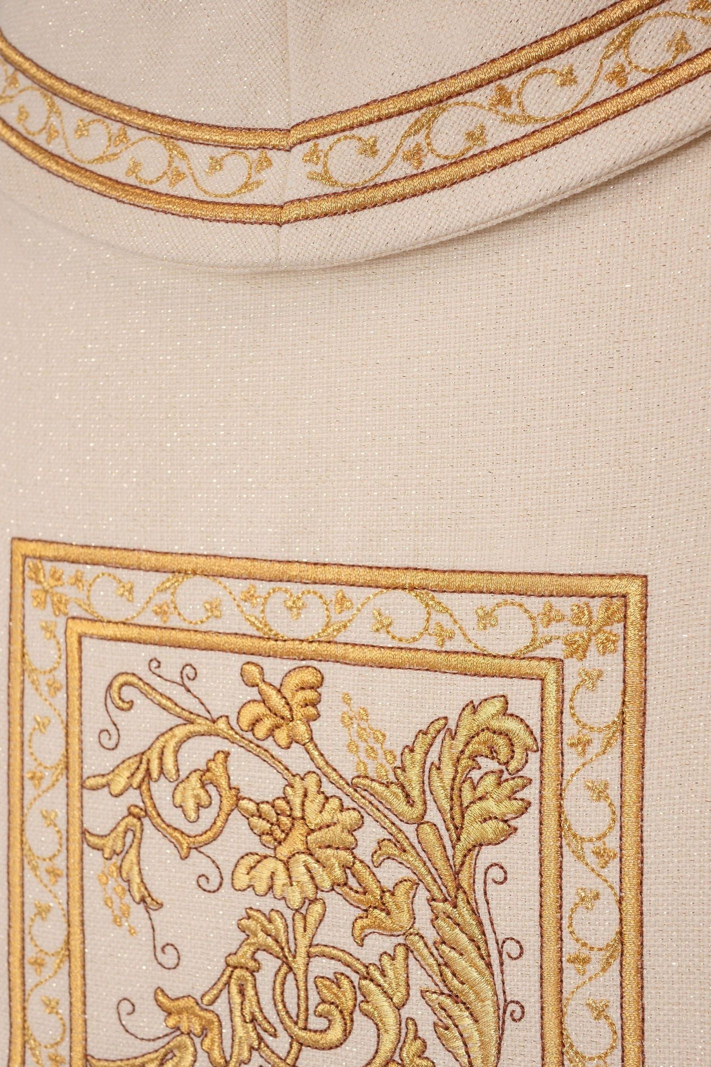 Ecru chasuble richly decorated with IHS motif