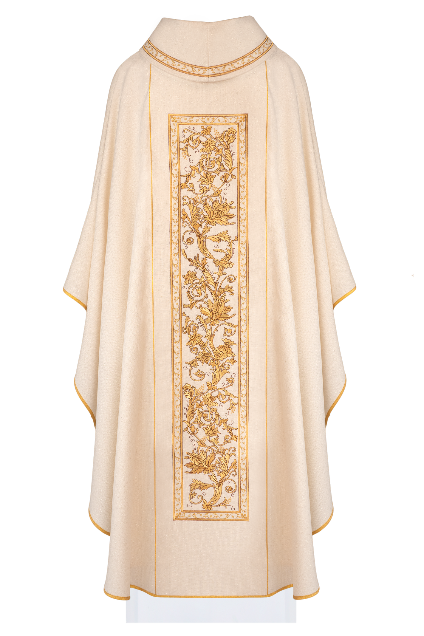 Ecru chasuble richly decorated with IHS motif