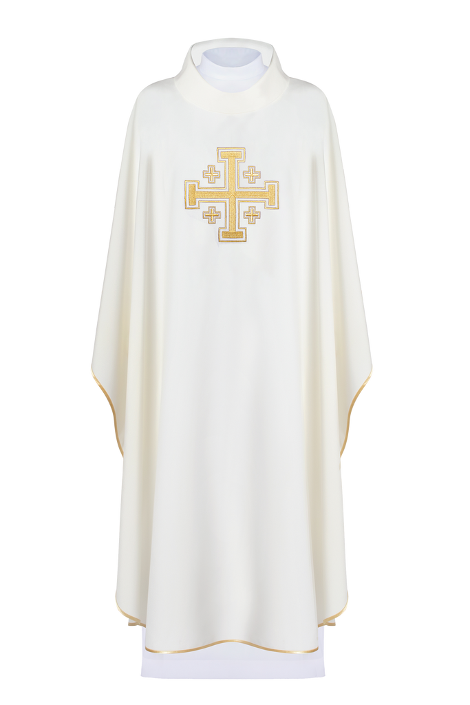 Ecru chasuble with embroidered Jerusalem cross