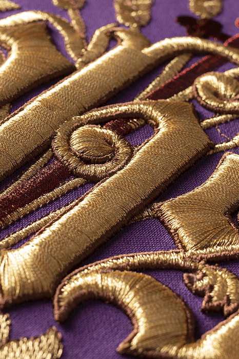 Chasuble richly embroidered with the symbol IHS in Purple