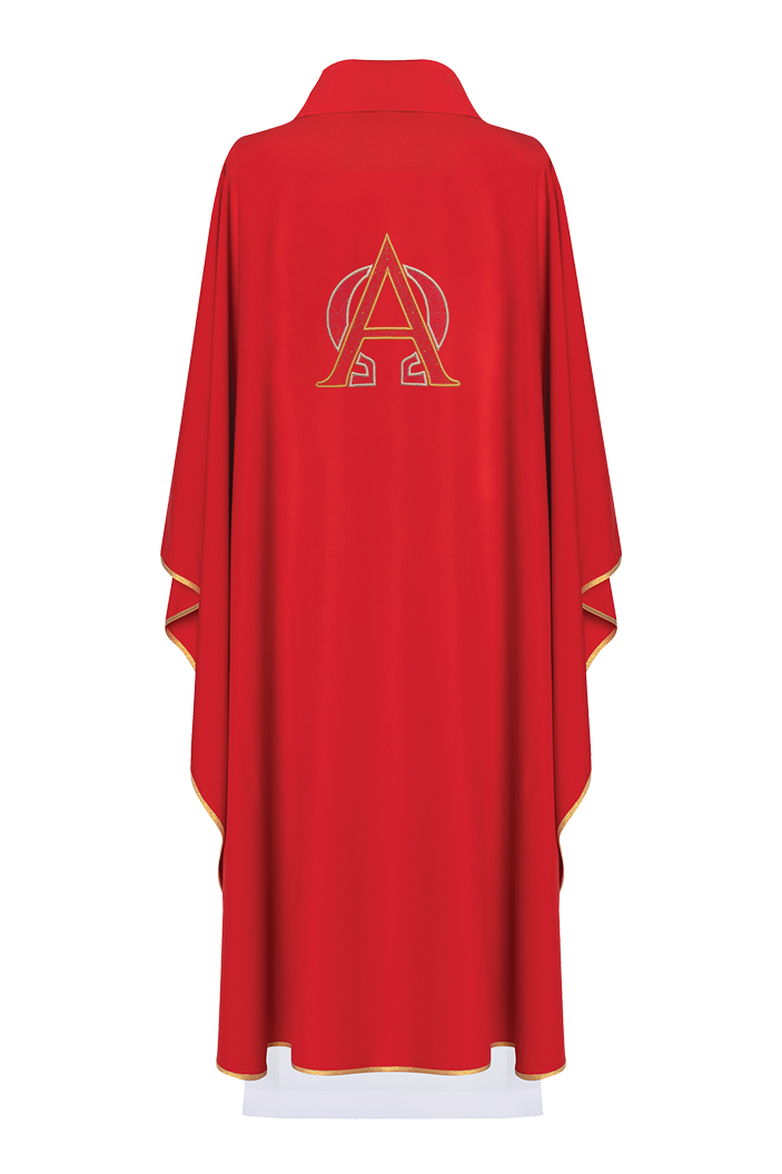 Red chasuble with Alfa Omega embroidery