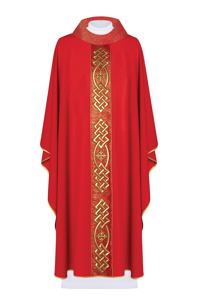 Red chasuble with narrow embroidery