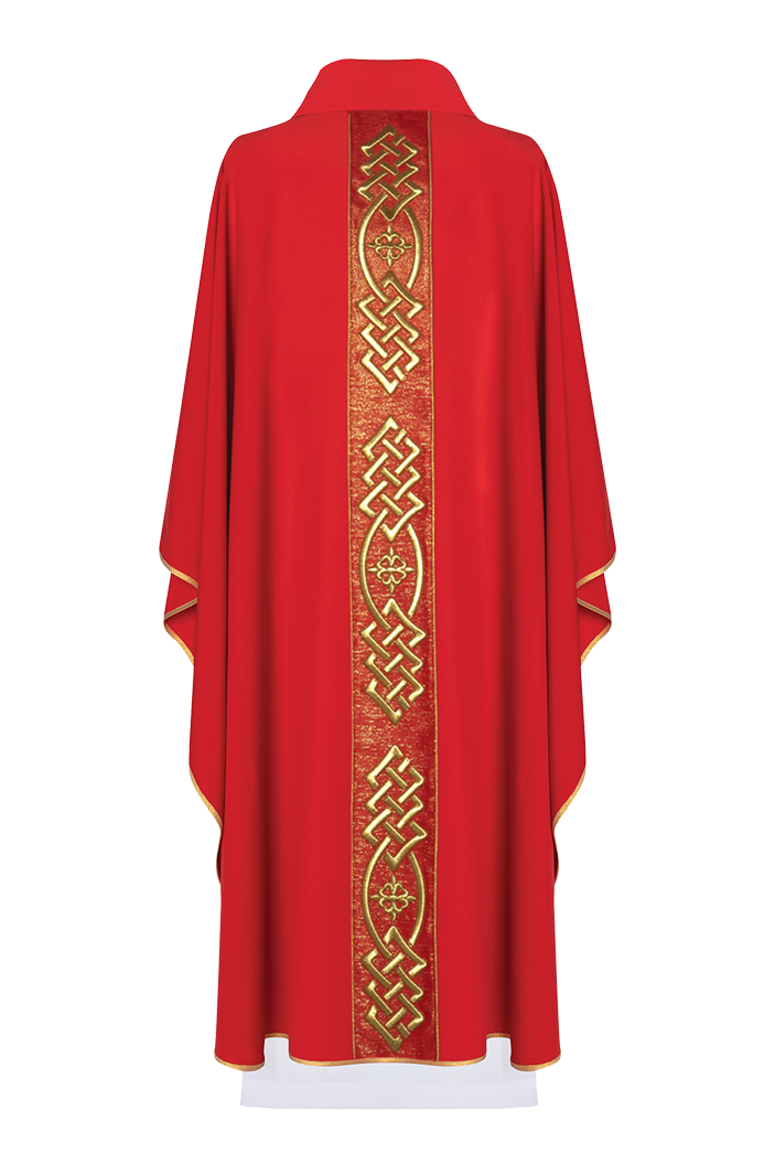 Red chasuble with narrow embroidery